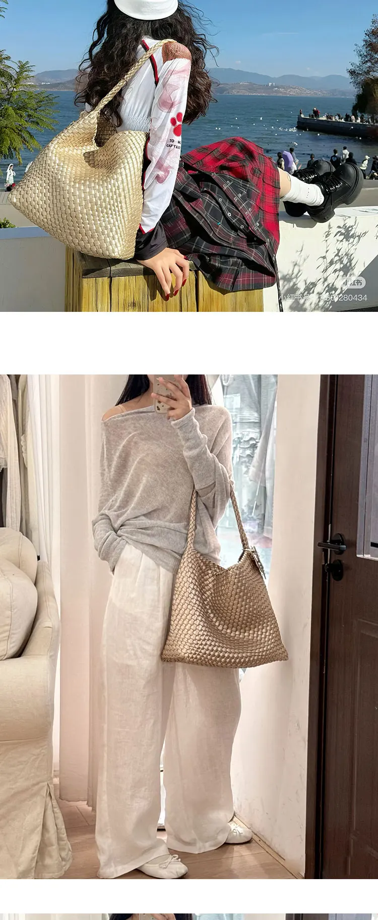 กระเป๋าโท้ทแบรนด์ดีไซเนอร์ ปี 2025 รุ่นใหม่ ทอมือ ความจุมาก กระเป๋าสะพายไหล่ทรงถัง สำหรับผู้หญิง