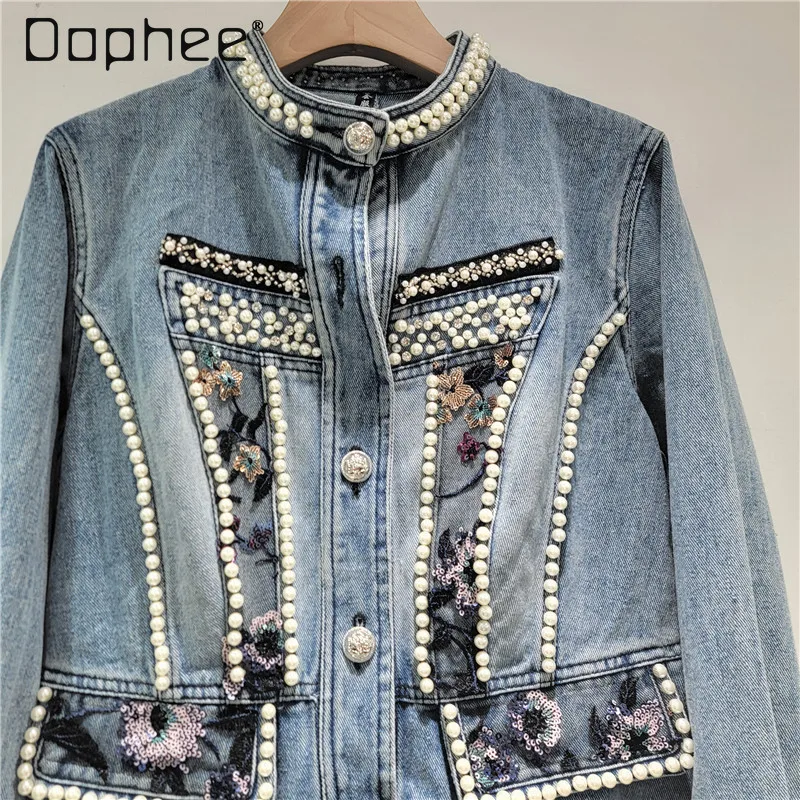 

Fashion Heavy Industry Beaded Sequined Denim Jacket Women's Tide 2025 Autumn New Loose Versatile Long-sleeved Top Coat Women
