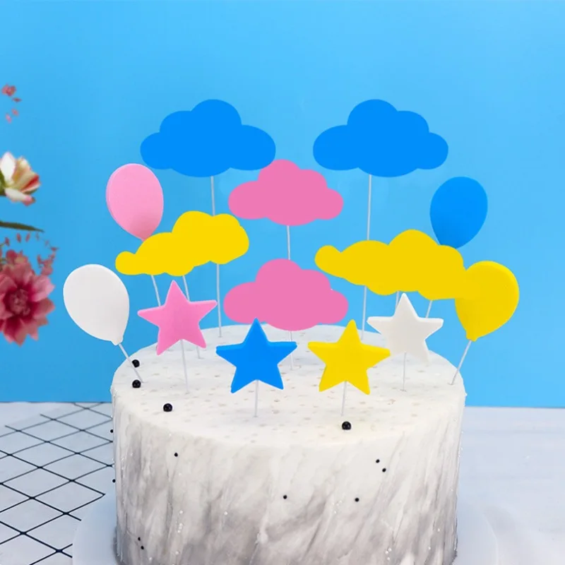 Star Cloud Balloon EVA Cake Topper Flag Kids Happy Birthday Wedding Cupcake Topper Baking Party Flag Baby Shower Cake Decor DIY