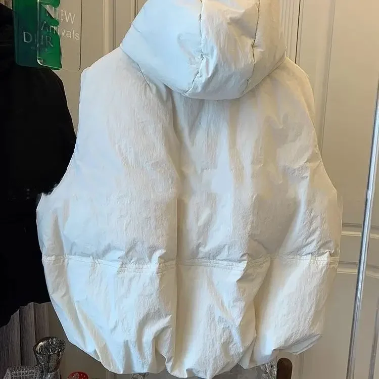 Gilet en duvet à capuche pour femme, veste ample, doudoune tendance, résines blanches, nouvel article, automne et hiver 2024