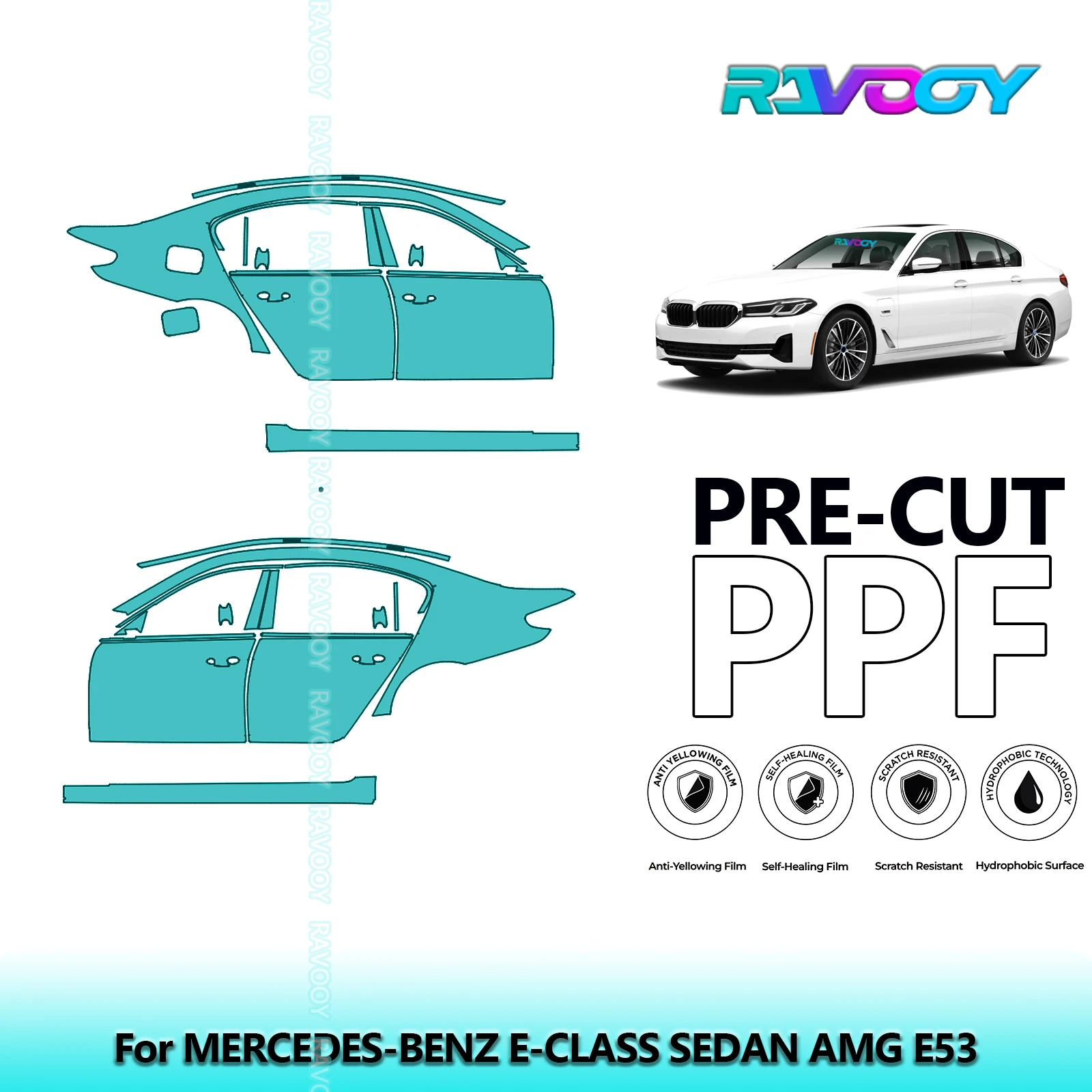 

For BMW 5 Series 530e M-Sport Sedan 2020-2023 8.5mil Clear Matte Pre-Cut PPF Door & A/B Pillar Kit TPU Paint Protection Film Set