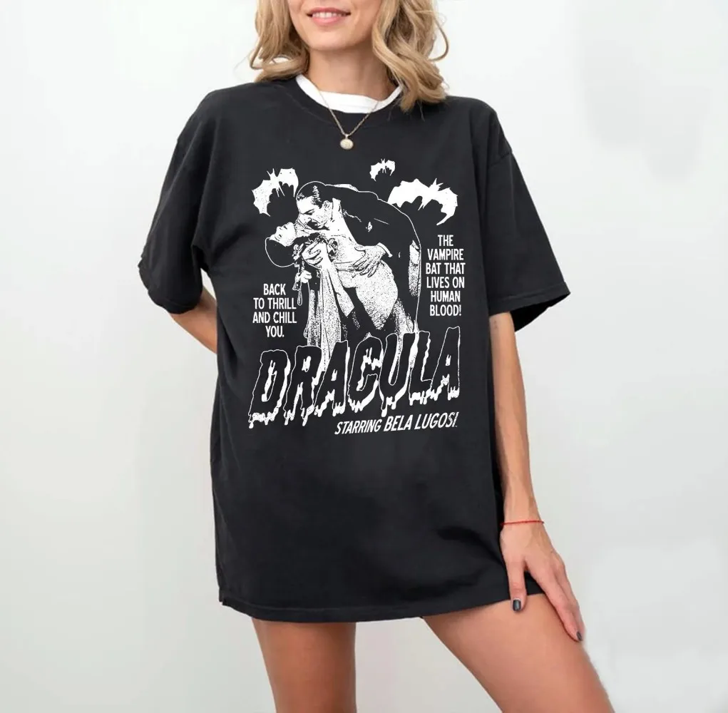 Camiseta con gráfico de Bela Lugosi Dracula y murciélagos, camiseta retro de película de terror, camiseta a juego para grupos de amigos, camiseta Trick Treat