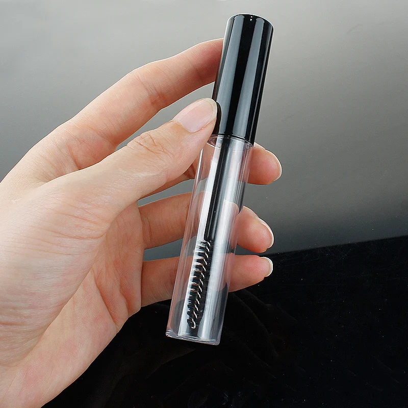 100pcs 10ML Empty Cosmetic Mascara Tubes with Black Lid Eyelash Tube Lip Gloss Packaging Plastic Eyeliner Bottle with Brush