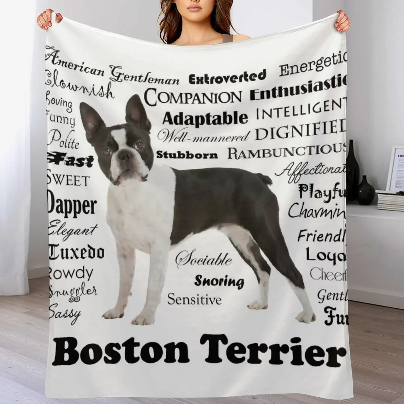 Boston Terrier Traits Throw Blanket Warm Cozy Throw Blanket for Living Room Couch