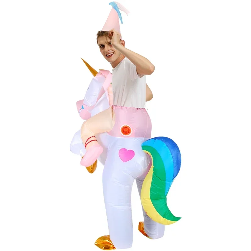 Nuevo disfraz inflable de unicornio para adultos, caballo de montar, fiesta de Halloween, Cosplay, carnaval, Navidad, vestido de mascota MN7