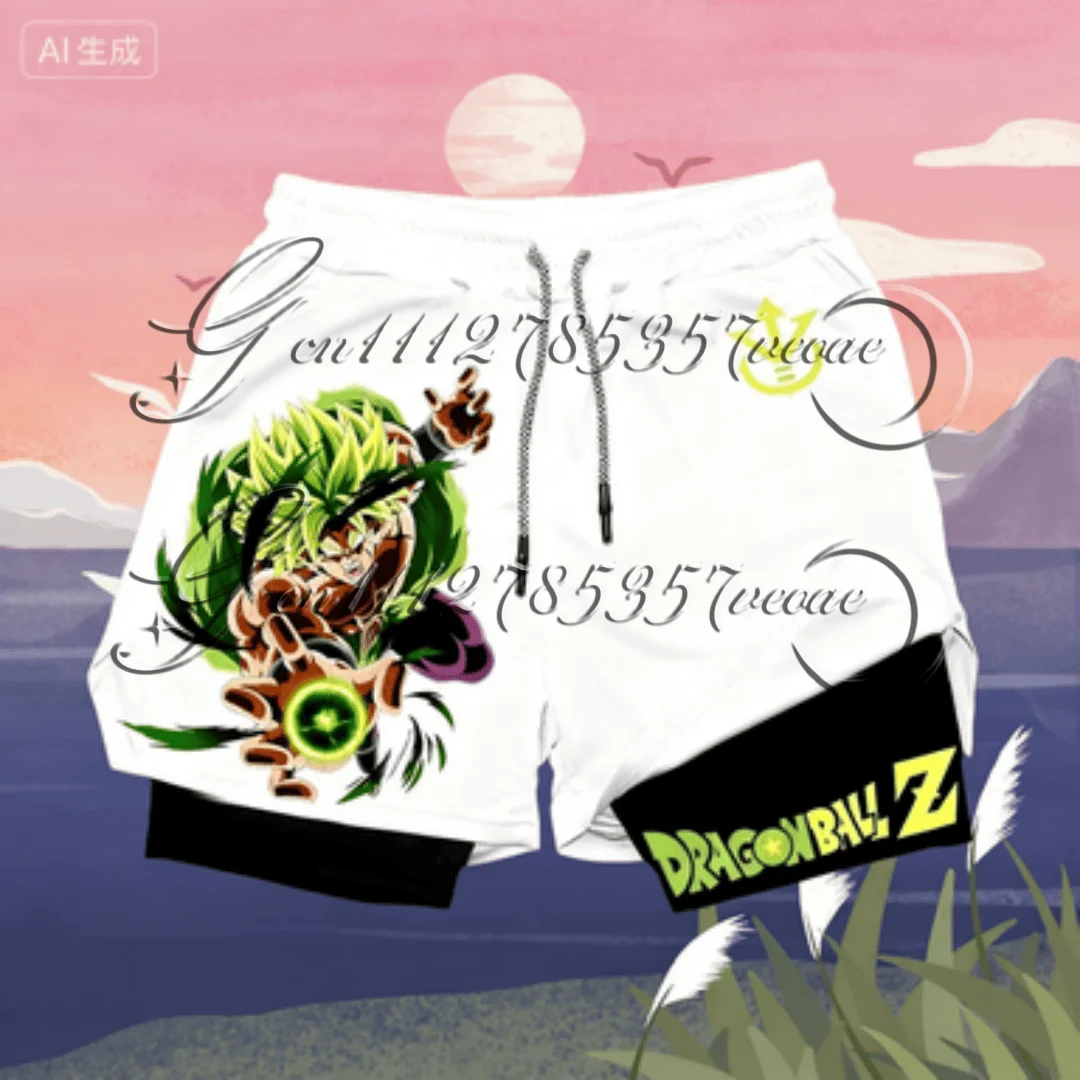 

2026 Dragon Ball Joint Double Layer Shorts Summer Men's Y2K New Broli Anime Printed Gym Training Swimming 2-in-1 Sports Shorts