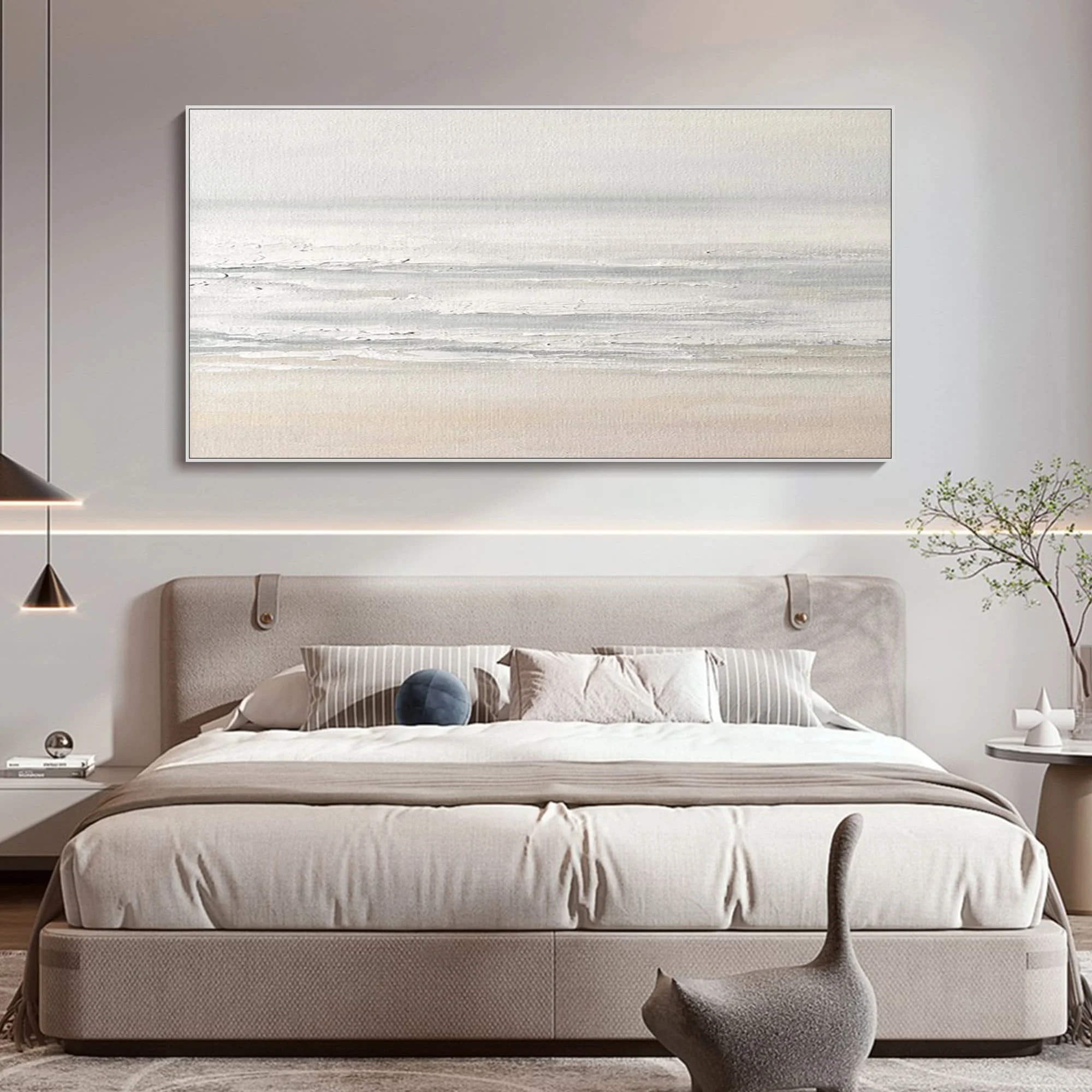 Hand-painted Tranquil Beach Painting on Canvas Sunlit Sky and Sea Art Sand Beach Wall Decor Living Room Art Large Size Painings