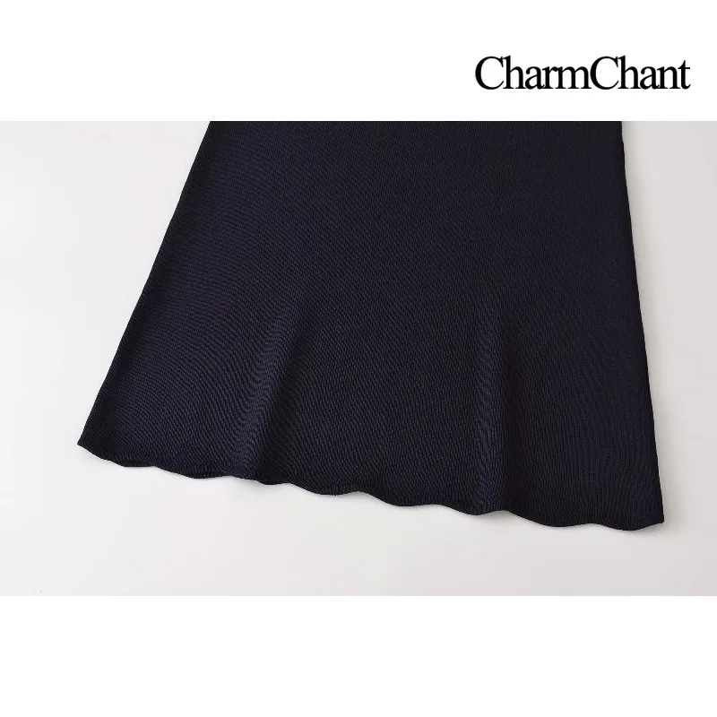 CHARMCHANT Womens Knit 2 Piece Skirt Set Cropped Collar Cardigan Long Sleeve Button Up Mini Skirt Scalloped Hem Office Chic 2026