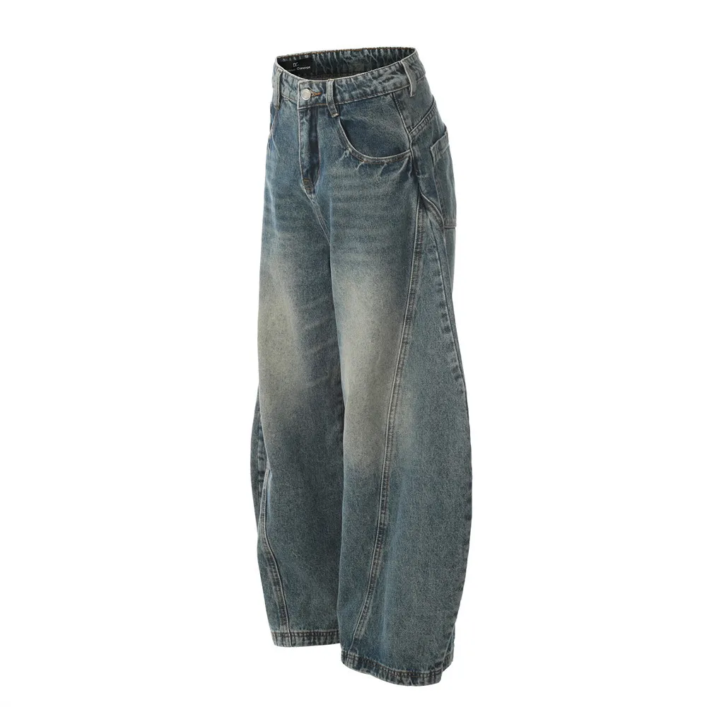 American Style New Fashion Men's Casual Trendy Simple Basic Loose Spliced Vintage Denim Trousers Male Jeans Pants Bottom Clothes