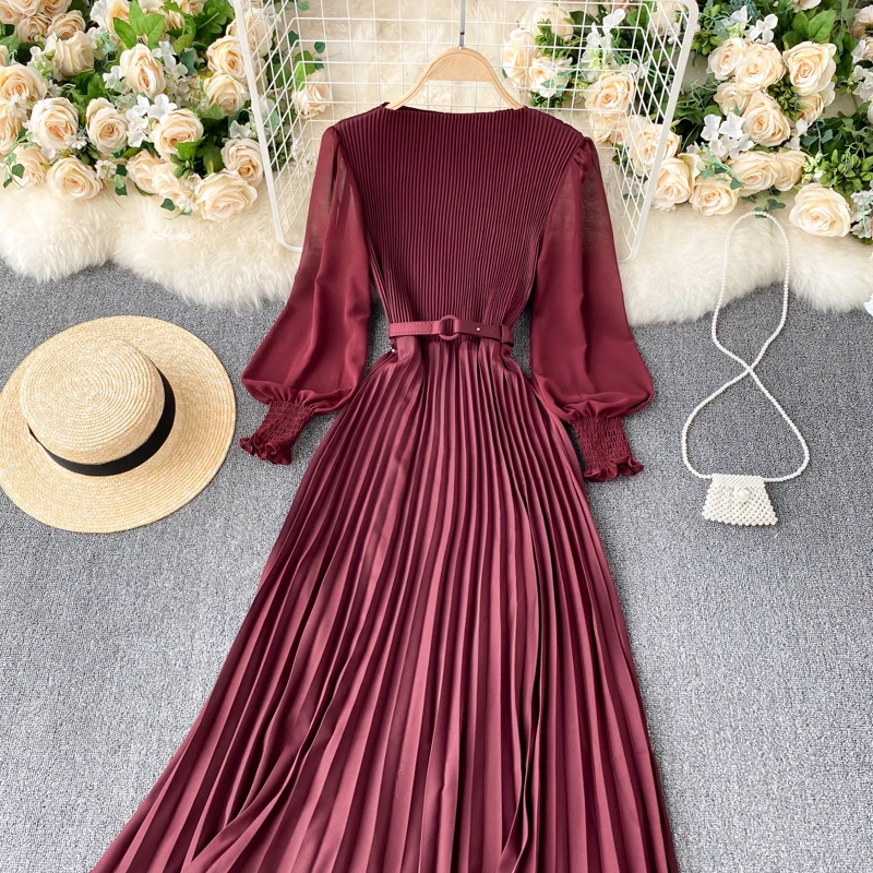 pleated dresses womens 2022 Jose's Elegant Pleated One Shoulder Cut-out Waist Midi Dress Chartreuse / M by Blue Zone Planet