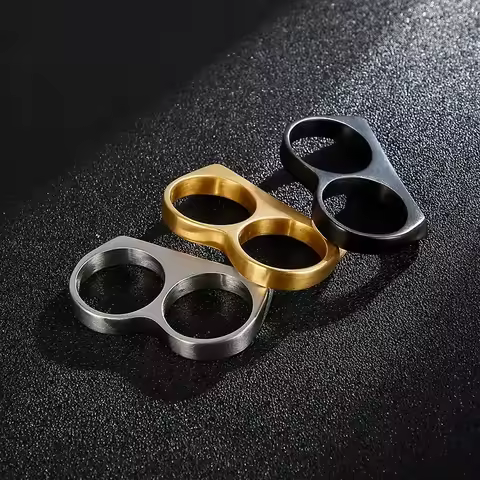 Hiphop Men Ring Fashion Black Gold Silver Color Double Finger Brass Knuckles Rings Jewelry Gifts