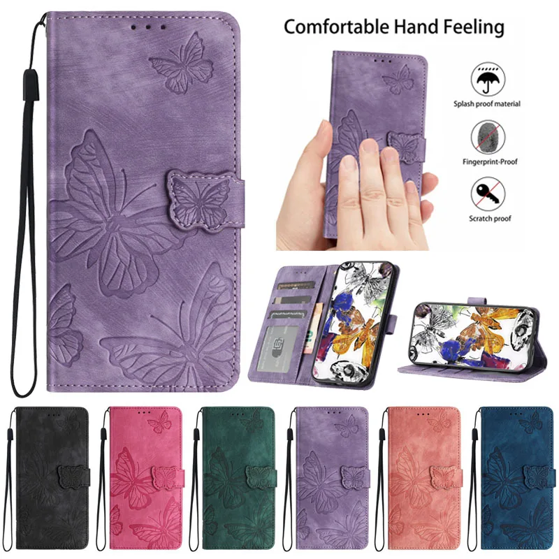 3D Butterfly Pattern Matte Leather Wallet Case on For Xiaomi Redmi 12 10 12C 10C 9A 9AT 9C NFC 10A Flip Stand Phone Cover Coque