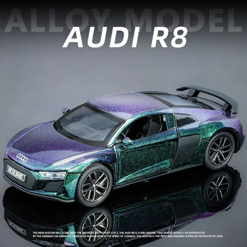 Simulation 1/32 Audi R8 Alloy Car Model With Sound Light Collective Miniature Voiture Diecast Toy Vehicle Boy Gift Birthday