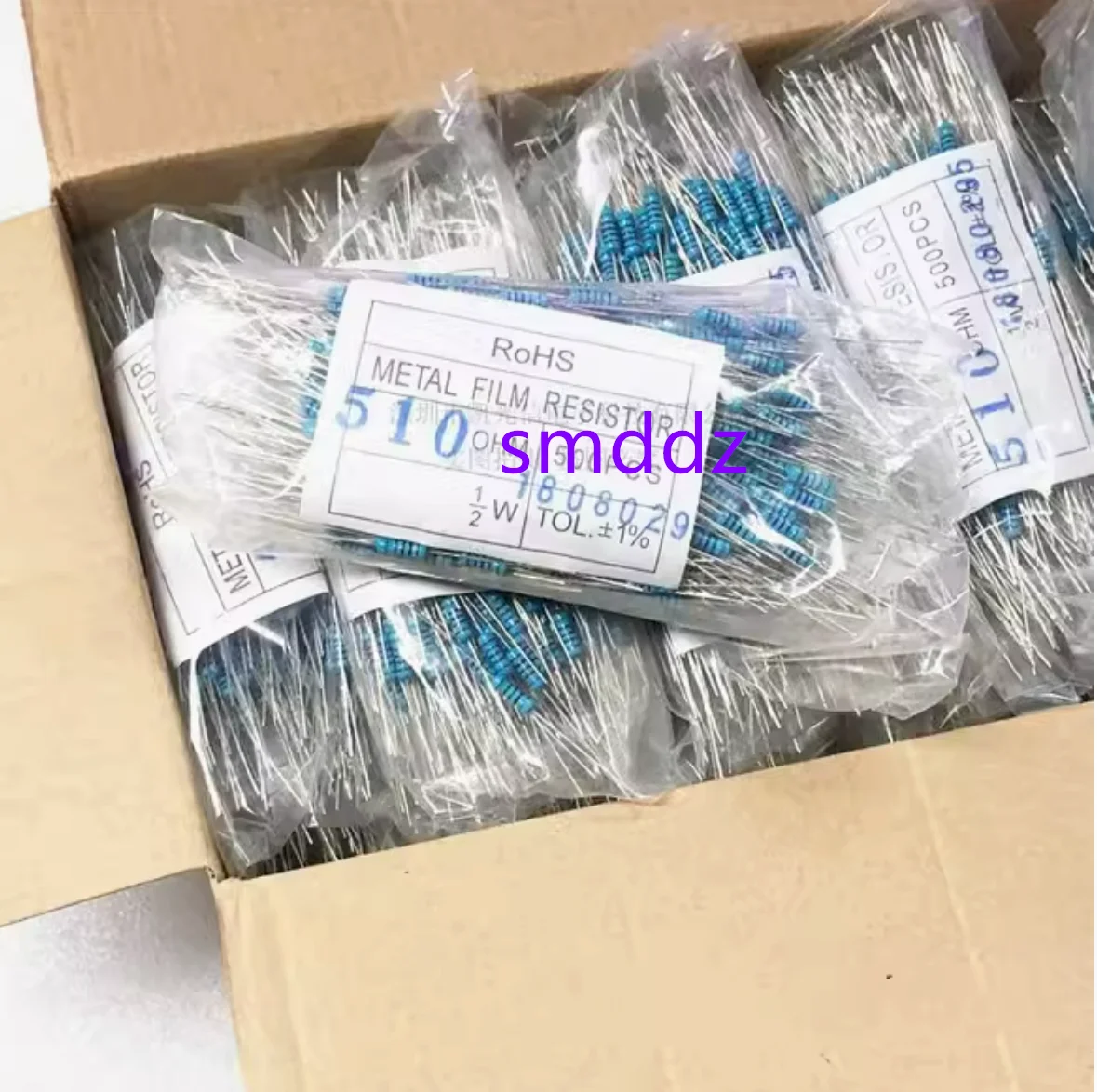 500pcs Direct insertion metal film resistance 1% 1/2W:  3R 3.3R 3.6R 3.9R 4.3R 4.7R  5.1R  5.6R 6.2R 6.8R  7.5R 8.2R 9.1R