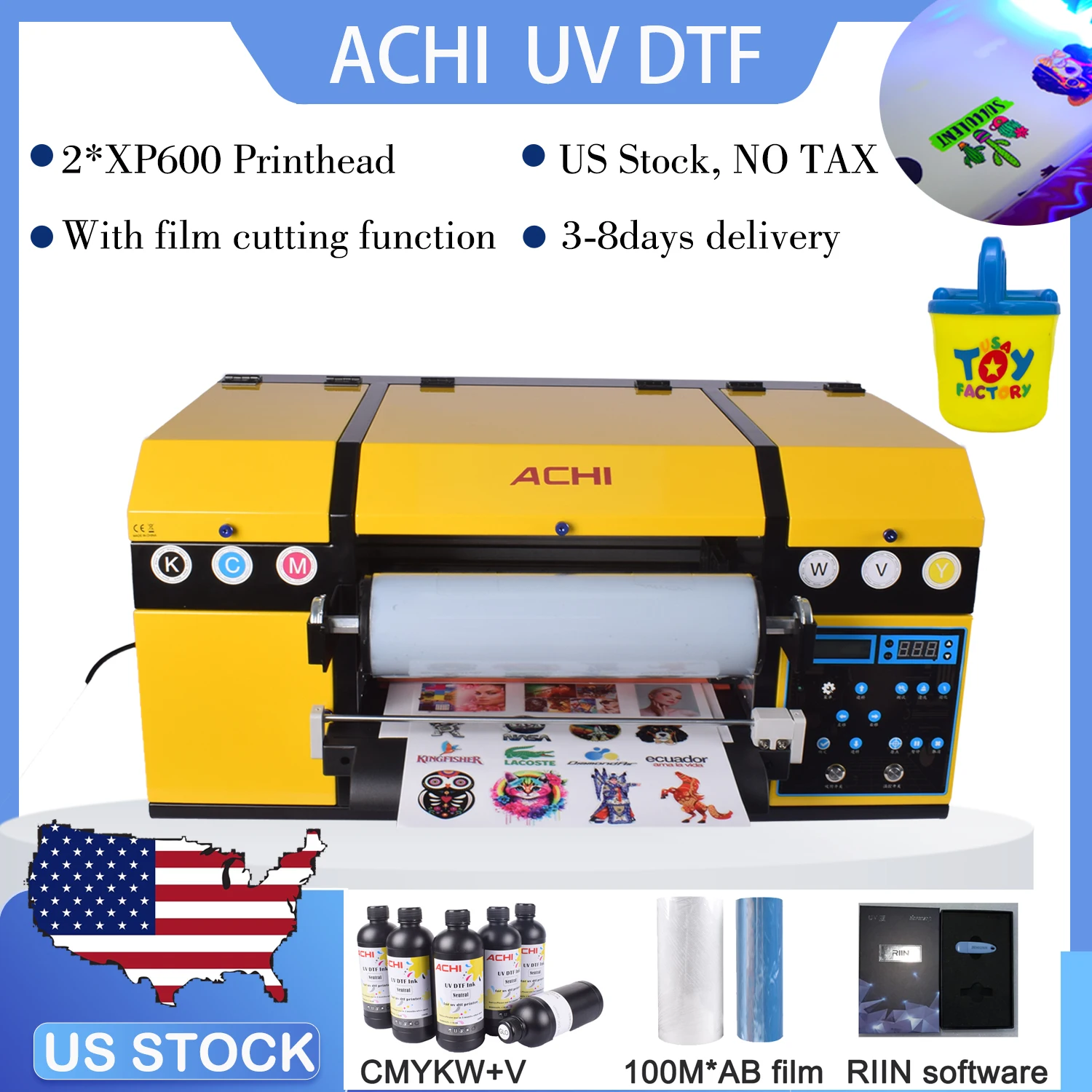 US STOCK A3 UV DTF Printer 2 in 1 Sticker UV DTF Printer Waterproof Dustproof Embossed for Wood Glass with cutting film tool