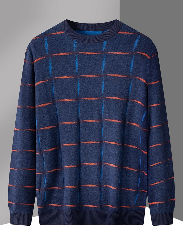 

Модный универсальный трикотажный джемпер в клетку с круглым вырезом, весна-осень 2024, повседневный прямой крой, с длинным рукавом, молодежная повседневная одежда