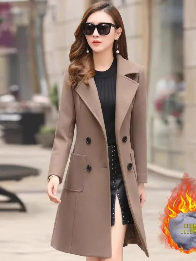 플러스 사이즈 여성용 한국 스타일 루즈 울 코트 가을 겨울 신상 슬레 프로 코트 롱 코트 단색 헤비 여성용