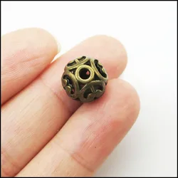 10 New Round Charms Holoow Flower Antique Bronze Tone Spacer Beads 12mm