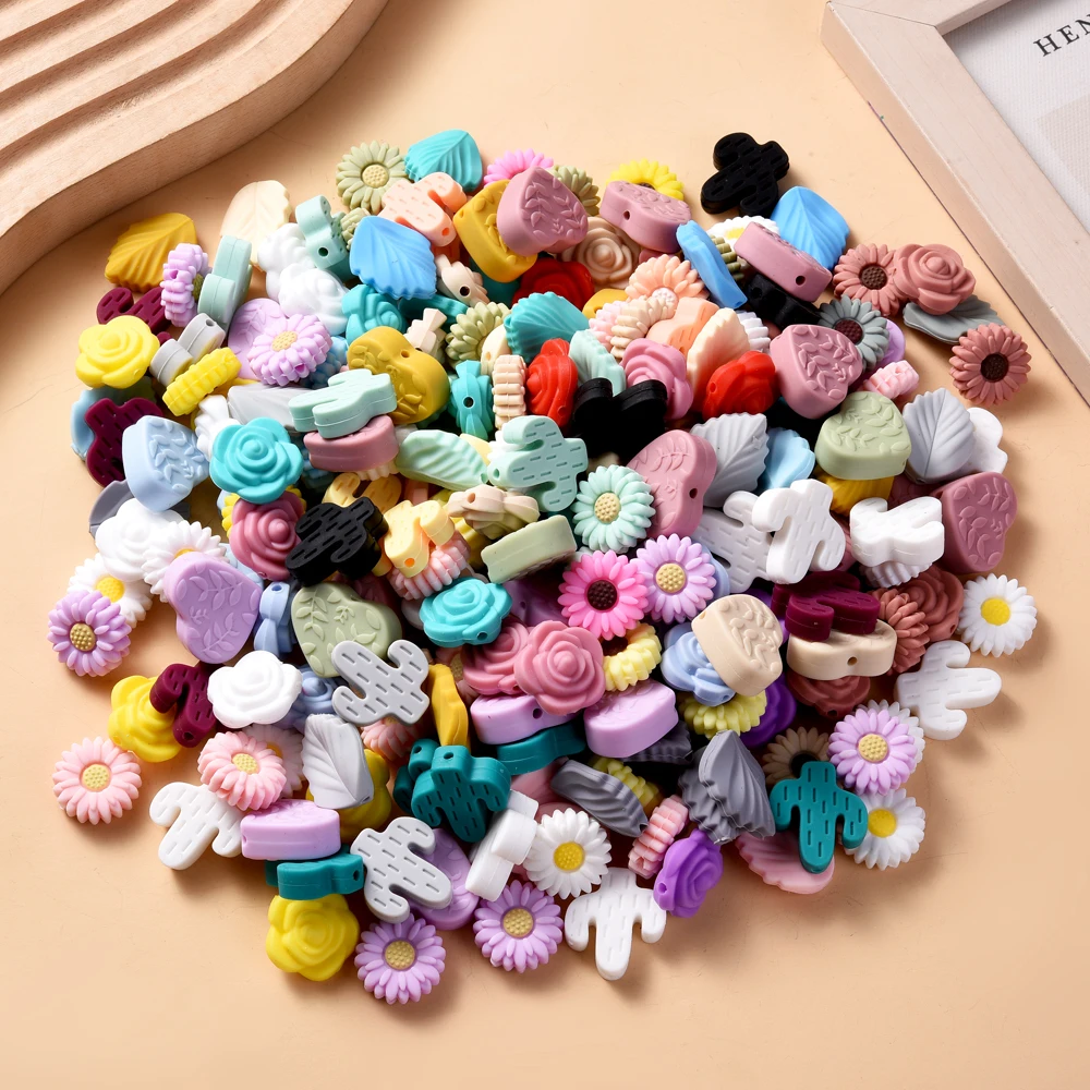 7pcs/Lot Silicone Beads Set Daisy/Flower/Leaf/Bow Teether Beads For Jewelry Making DIY Pacifier Clips Chains Jewelry Accessories