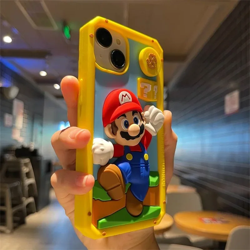 Funda de teléfono 3D de Super Mario para IPhone 14, 13, 12, 11 Pro Max, Anime divertido, juego de silicona, dibujos animados creativos, a prueba de