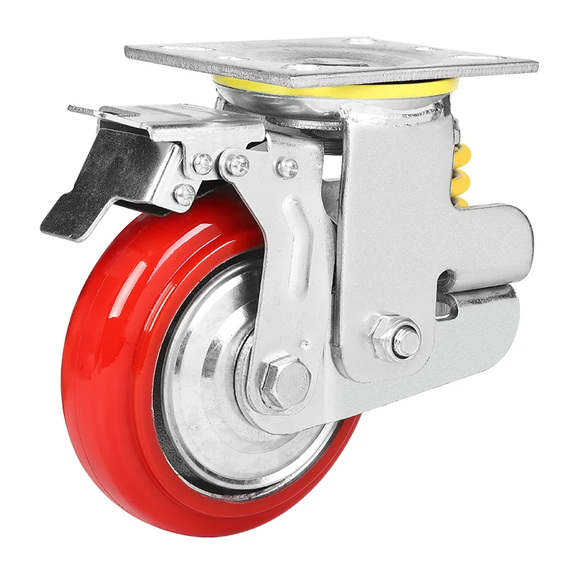 

4 Inch Heavy Duty Iron Core PU Caster Wheels Load Capacity Dust Cover Swivel Shockproof Universal Single Spring Caster Wheels