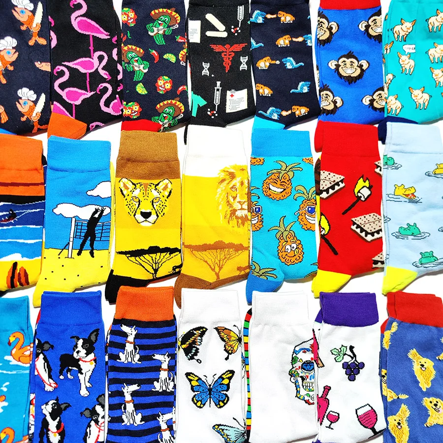 39 نمط الكرتون الرجال الجوارب الذهبي Retriev الحدود الكولي الكلب الأسد ليوبارد القطن الجدة مضحك الاتجاه الشارع سكيت الجوارب الطويلة #1
