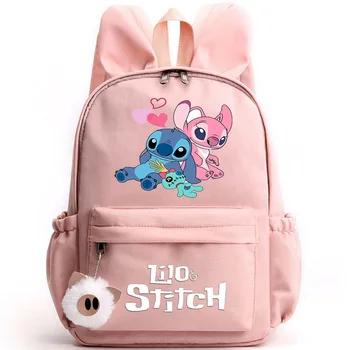 소녀 소년 학생용 귀여운 릴로 스티치 배낭, 십대 배낭, 여성 캐주얼 학교 가방, 여행 토끼 귀 Mochila 