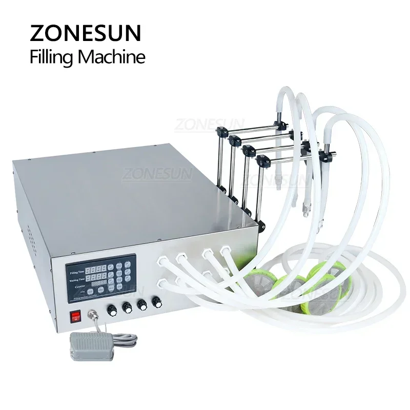 ZONESUN 17L/mnt Semi-otomatis 4 Nosel Minyak Sawit Dapat Dimakan Lotion Sampo Botol Deterjen Mesin Pengisi Cairan