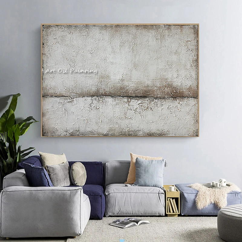 100% Handpaint Large Gray White Texture Canvas Painting Modern Abstract Home Decor For Living Room Handmade Wall Art As Gifts