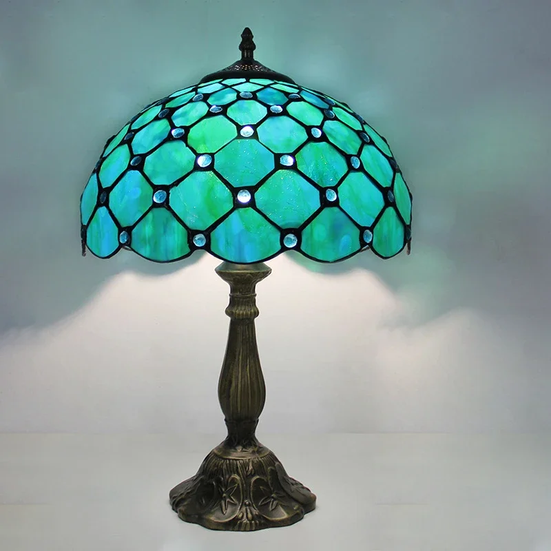 TEMOU Tiffany Table Lamp LED Luxury Creativity Living Room Study Bedroom Bedside Lamp Villa Hotel Color Glass Desk Light