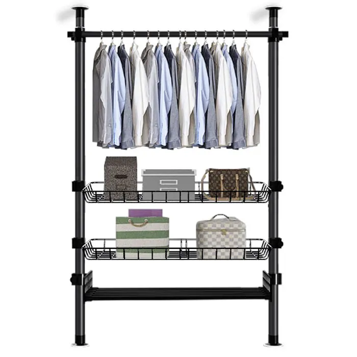 Custom Bedroom Punch-free Vertical Clothes Drying Rack With Hanging Pole Kids Closets Expandable Folding Mobile Standing Metal W
