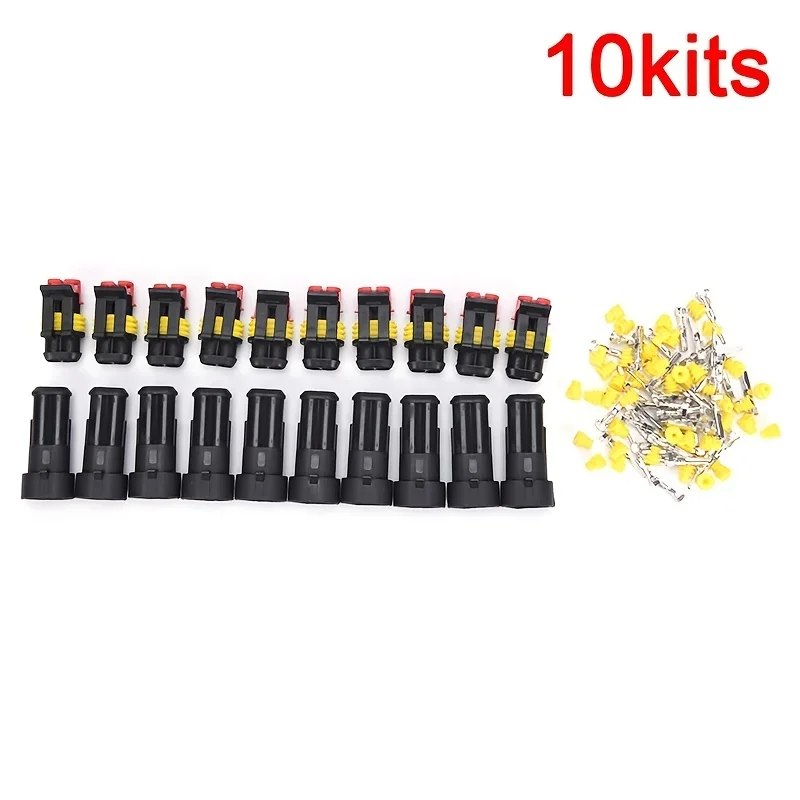 10 sets Kit 2 Pin Way AMP Super seal Waterproof Electrical Wire Connector Plug