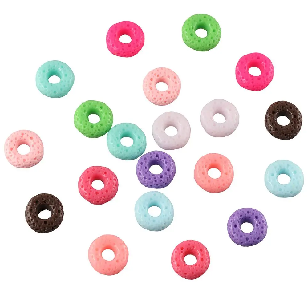 110Pcs 11 colors Resin Cute Donut Beads 16mm Dessert Charms Mini Resin Donuts Charms Key Chains