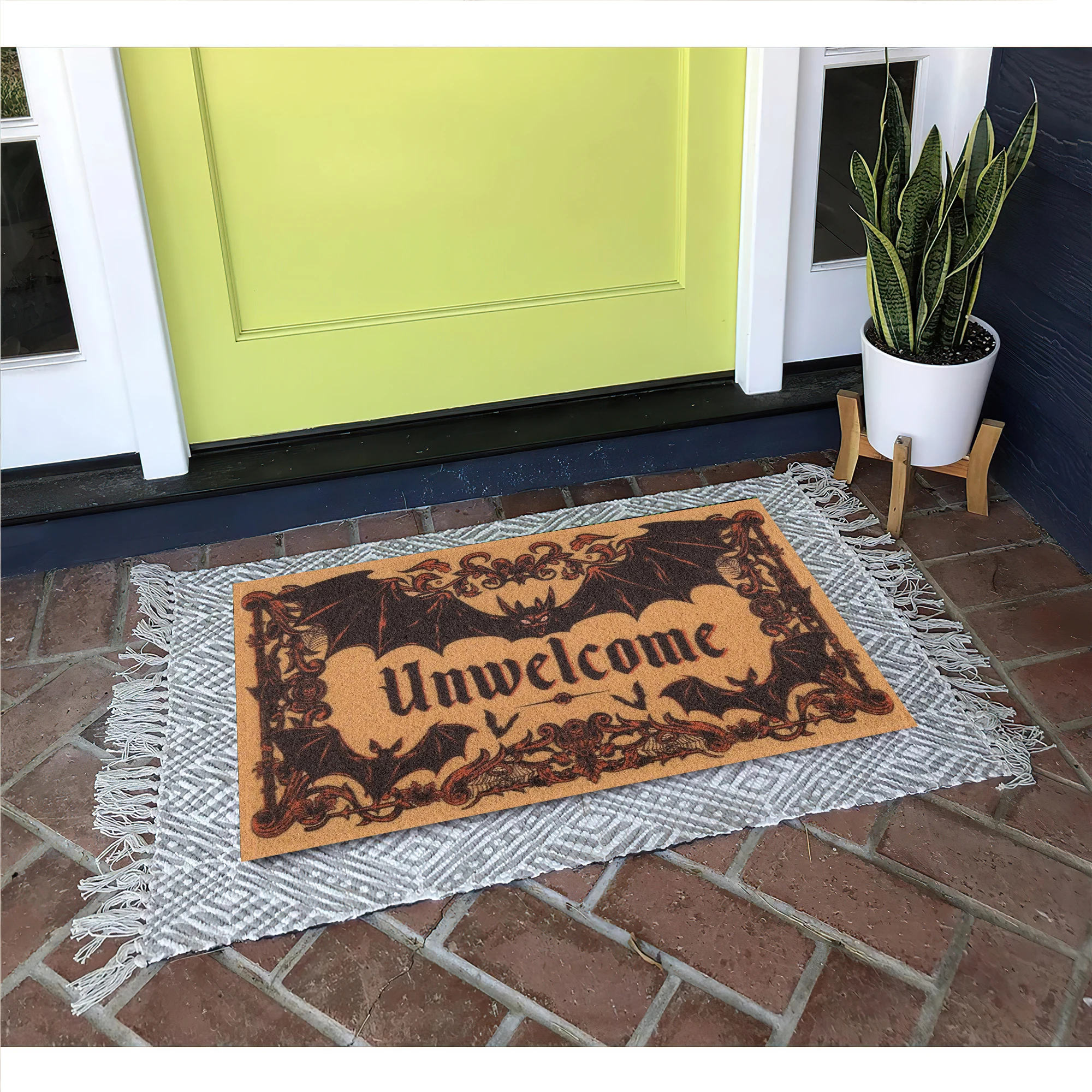 Unwelcome Bat Doormat المطاط عدم الانزلاق الكلمة الحصير للمدخل مخيف هالوين سجادة باب سجاد المطبخ الداخلي