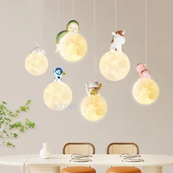 Creative Cartoon Animal Pendant Lamps for Children's Room Bedroom Bedside Lighting Lucky Cat Astronaut Unicorn Hanging Light