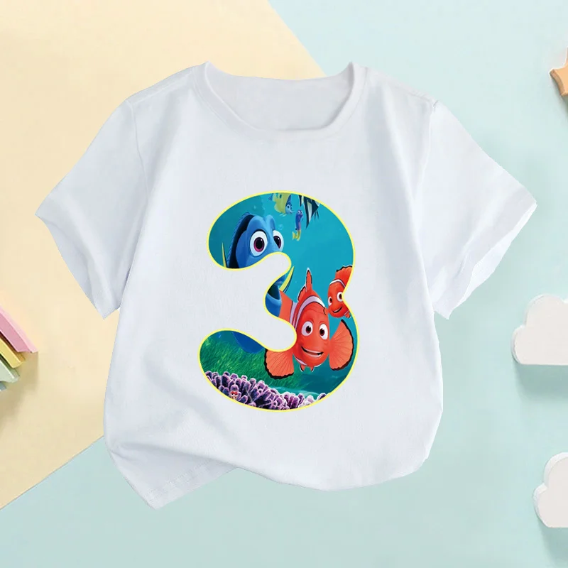 Finding Nemo Dory Cute Fish Number Print Kids T shirt Girls Clothes 1 2 3 4 5 6 7 8 9 Years Birthday Baby Boys T-Shirts,HKP2759