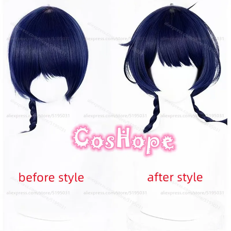 Lantern Rite Xiangling Cosplay Wig 43cm Short Navy Blue Wig Cosplay Anime Cosplay Wigs Heat Resistant Synthetic Wigs