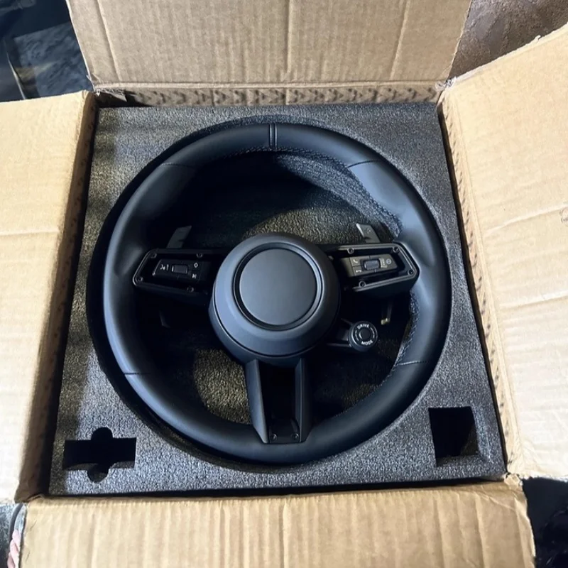 Leather Steering Wheel For Porsche 911 996 Cayenne 958 718 Boxster 918 Cayman Macans Panamera Taycan GT3 RS 970 GT2RS view 2