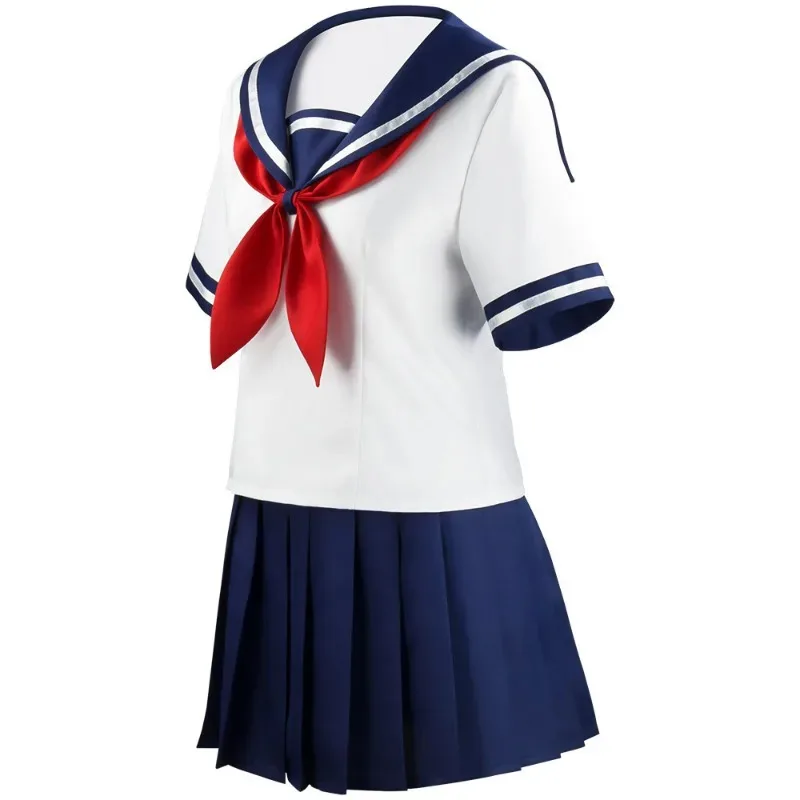 

aaa12 3Halloween Party Girl's Navy Blue Sailor Skirt Pantyhose Loli Black Leather Shoes Yandere Simulator Ayano Aishi Cosplay Co