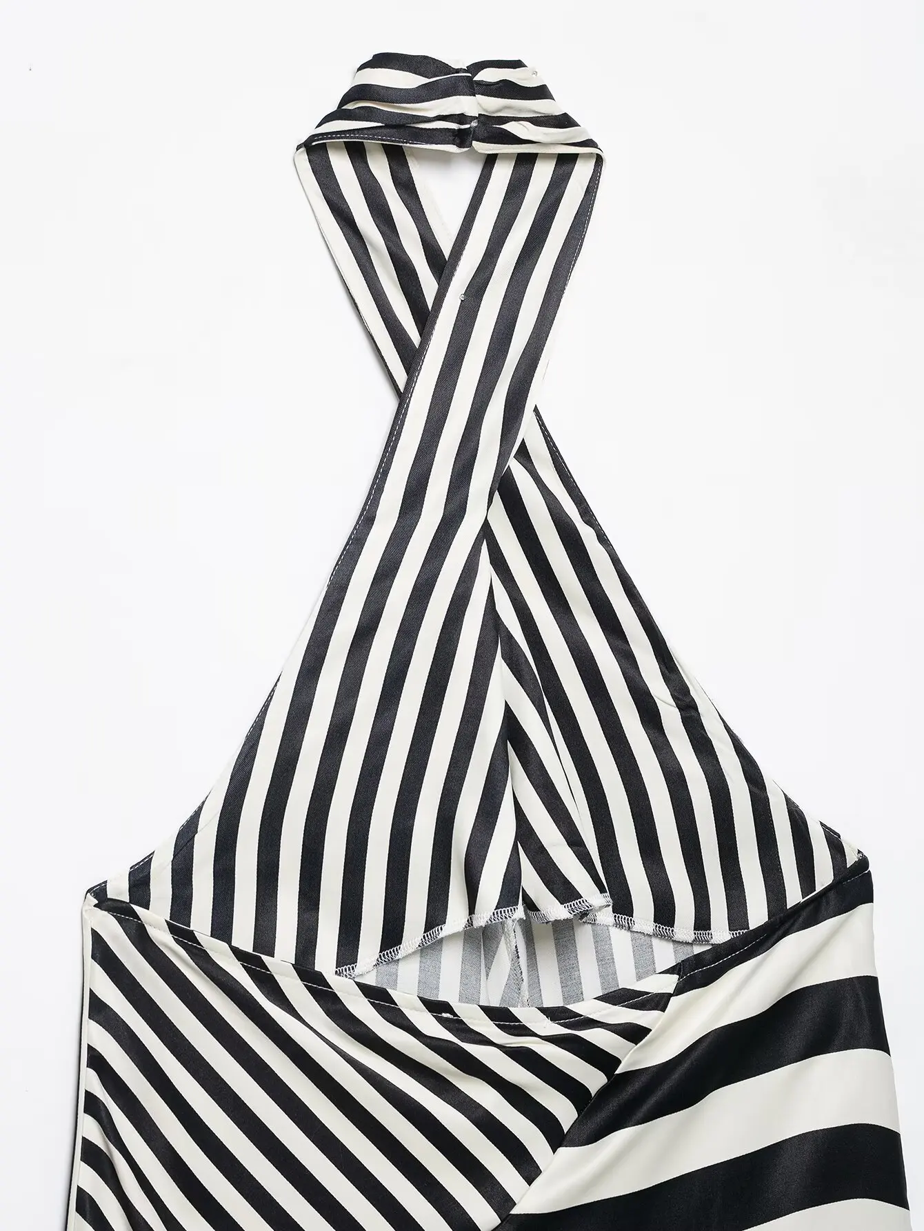 TFMLN 2026 Damen Gestreiftes Neckholder-Top und Hosen-Set Ärmelloses Rückenfreies Kreuzhals-Oberteil Weite Hose Kontrastfarben Damenanzüge – Detail 8