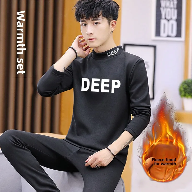 

Мужской комплект термобелья с флисовой подкладкой, утепленный, для молодежи, осенняя одежда, зимний свитер, модный, с длинными рукавами и брюками