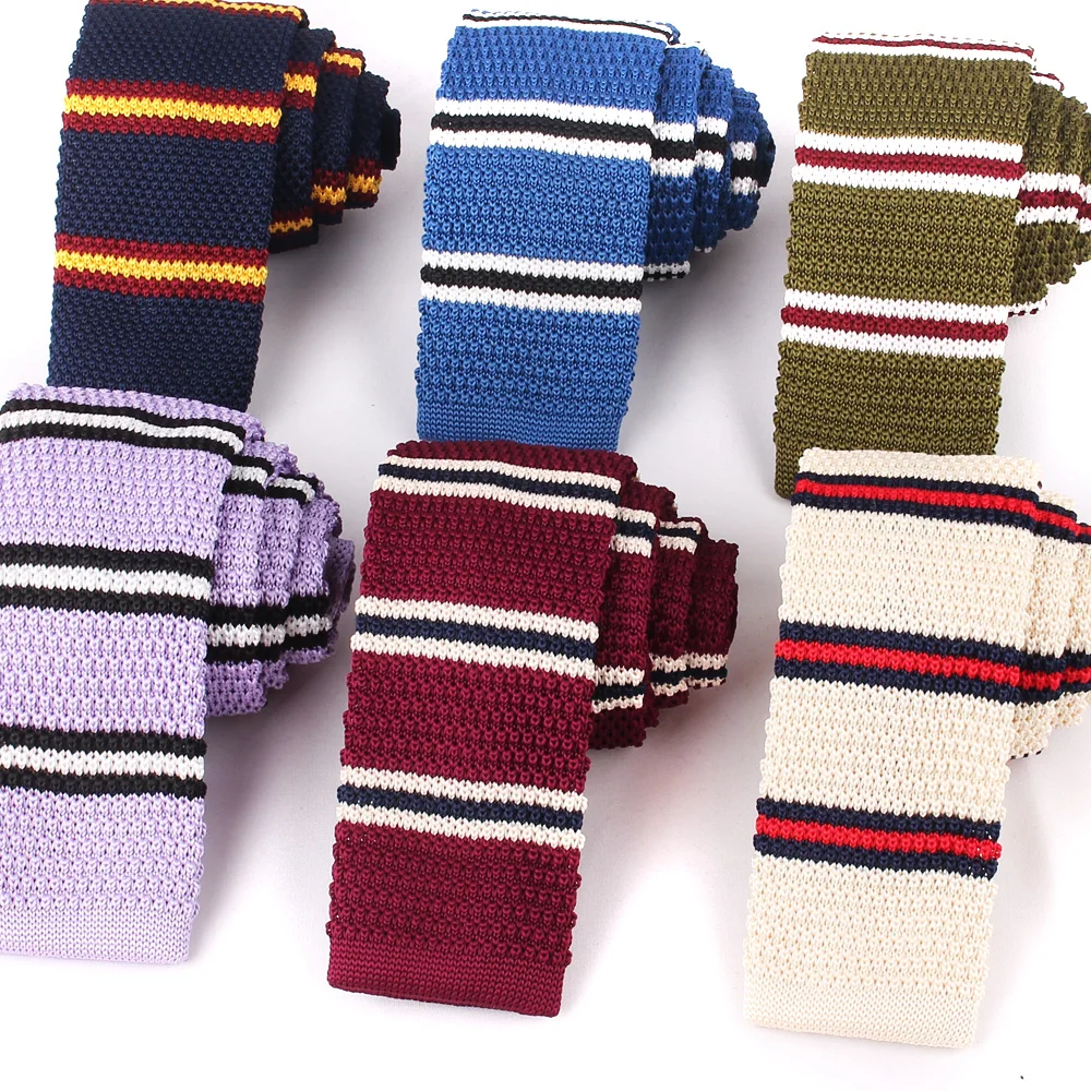 Narrow Knit Ties For Men Women Casual Stripe Neckties Skinny Knitted Neck Tie For Wedding Party Striped Pattern Tie