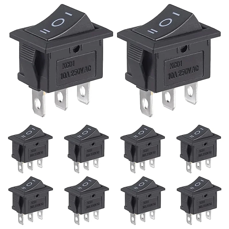 

3-Pin Toggle Switch On/Off/On Black Rectangle Switch AC 250 V 10 A Built-in Switch Embedded 3 Position 3 Pins Boot Switch