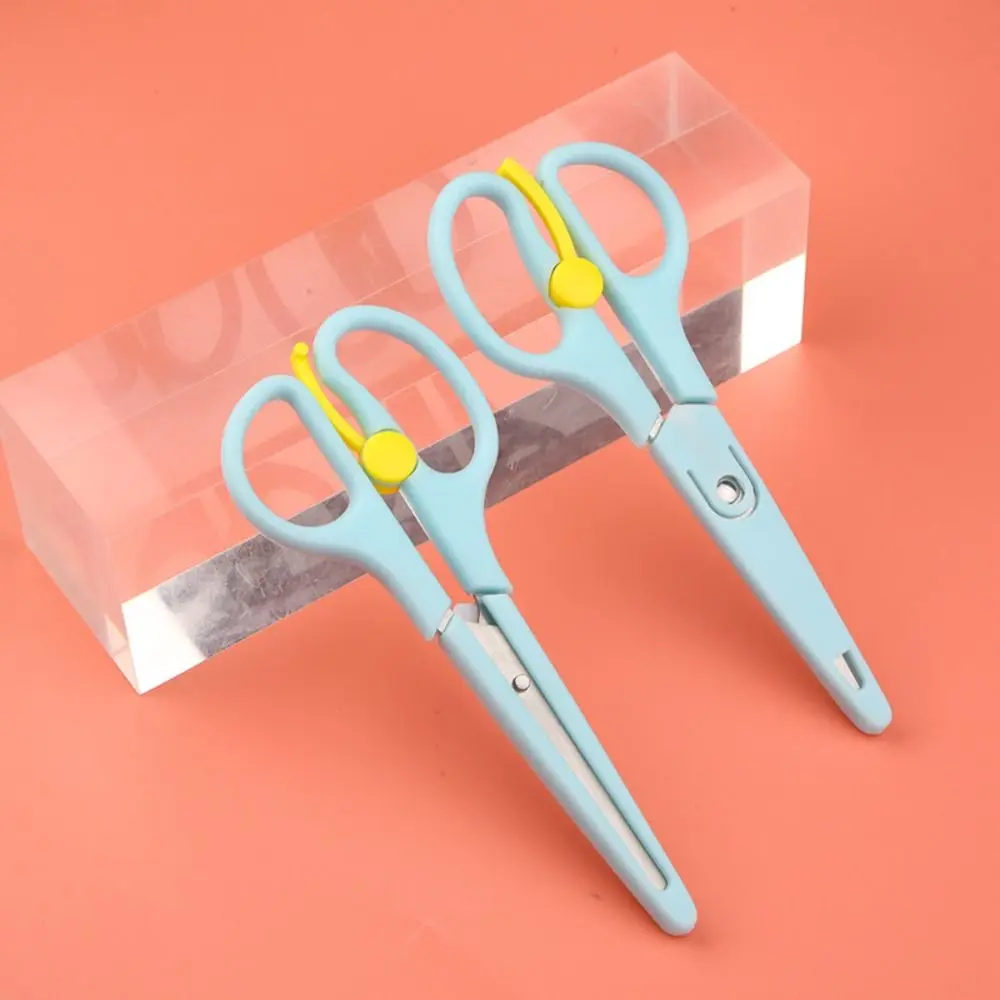 V Shape Anti-pinch Elastic Scissors with Cap Safe Craft Scissors Paper Cutter Art Tool Stationary Scissors Handmade Tools