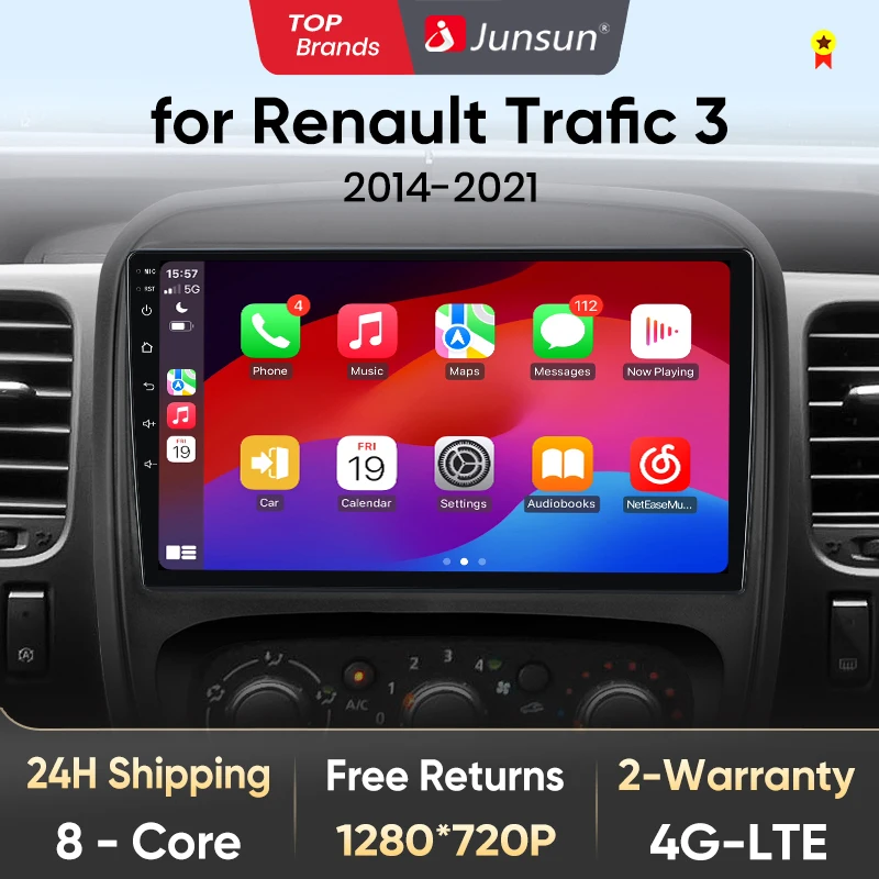 Junsun V1 AI Voice Wireless CarPlay Android Auto Radio For Renault Trafic 2015 - 2019 4G Car Multimedia GPS 2din autoradio