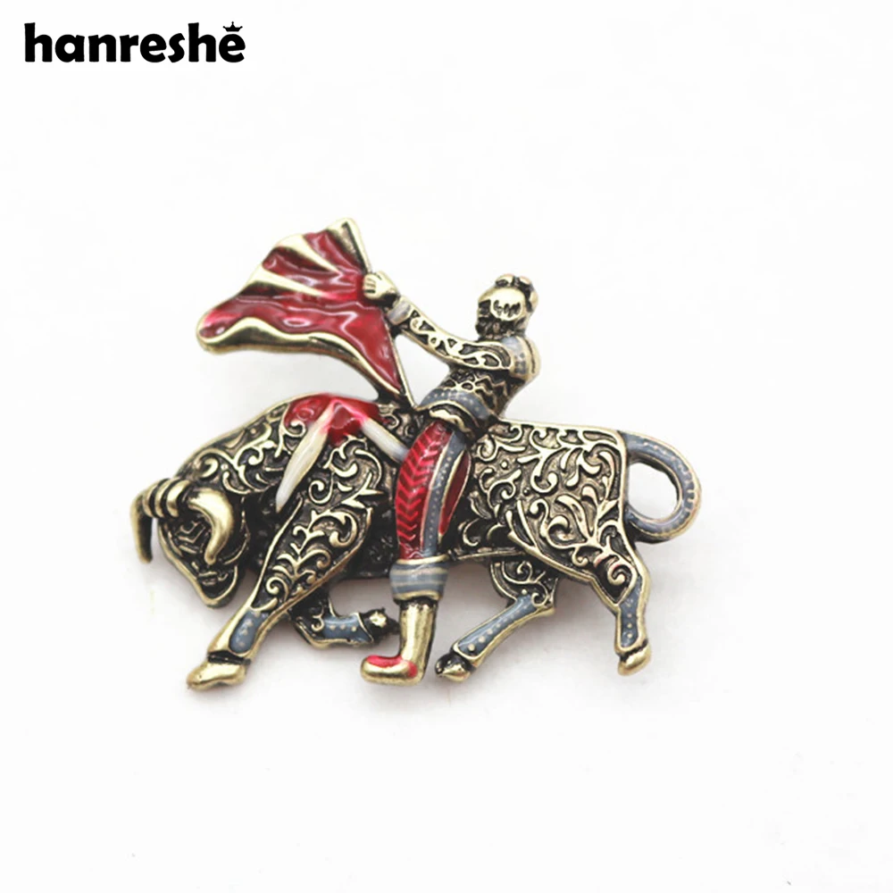 Hanreshe Bullfighting Knight Enamel Brooch Pin Creative Backpack Lapel Suit Badges Jewelry Accessories for Men