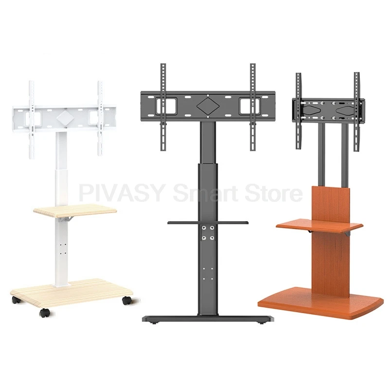 Rolling Stand Mobile TV Cart on Wheels for 32-65 Inch Flat Screen Height Adjustable Portable Floor TV Holder with Storage Tray