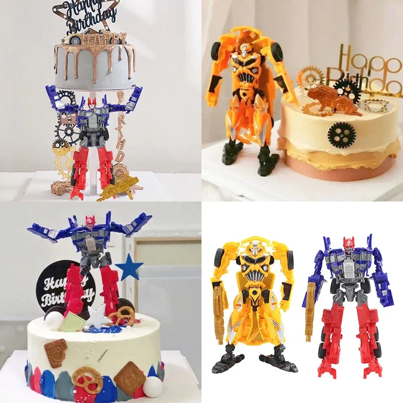 Children's Birthday Cake Decoration Baking Action Figure DIY Will Transform Mech Robot Robot Party Party Surprise Gift Model