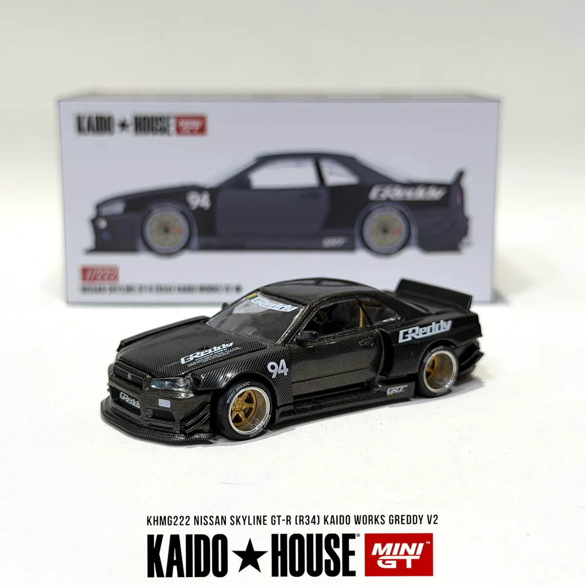 In Stock Kaido House 1:64 Skyline GT R R34 KHMG222 Full Carbon Kaido Works Greddy V2 Openable Hood Diecast Model Car image 3