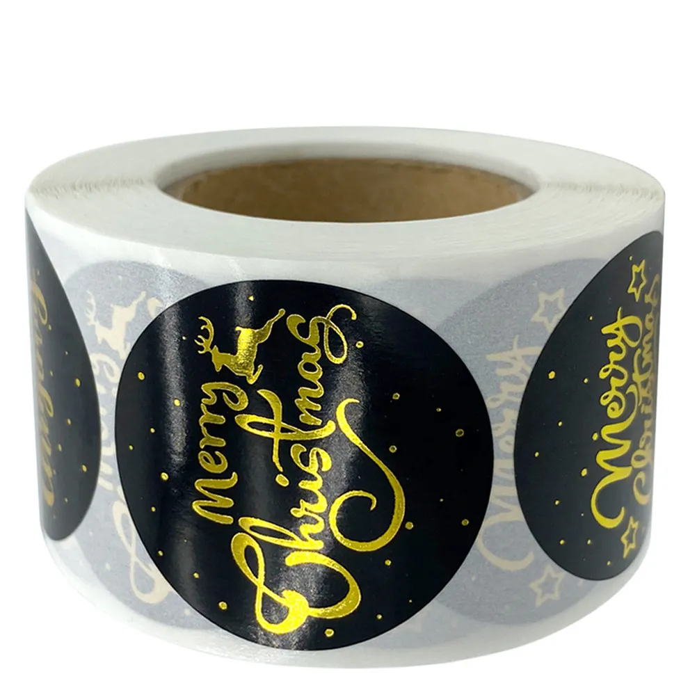 

500 шт. золотых фольгированных рождественских наклеек: уникальные праздничные этикетки для блокнотов, скрапбукинга, подарочных пакетов, самоклеящиеся декоративные стикеры